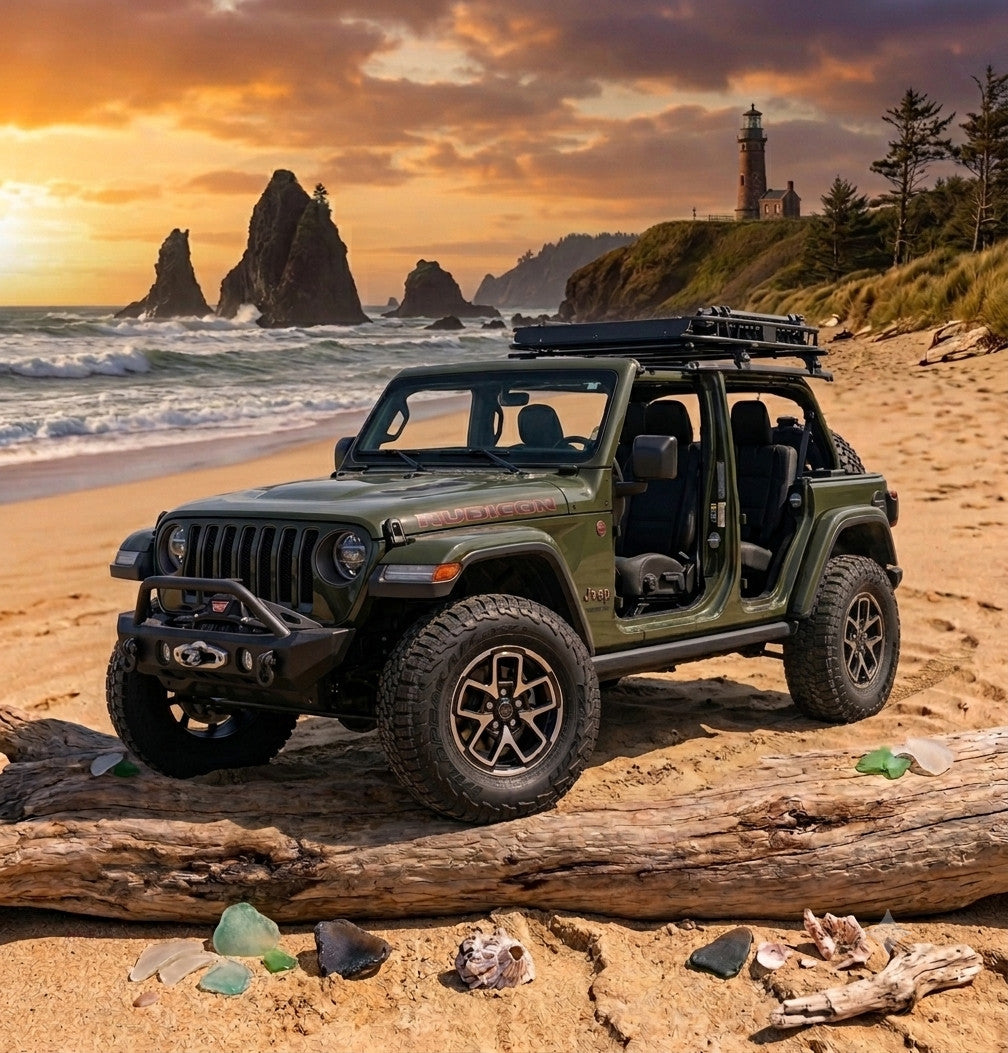 New Takeoff Jeep Wrangler 17" Black Machine OEM Wheels Falken AT Tires Set Of 510