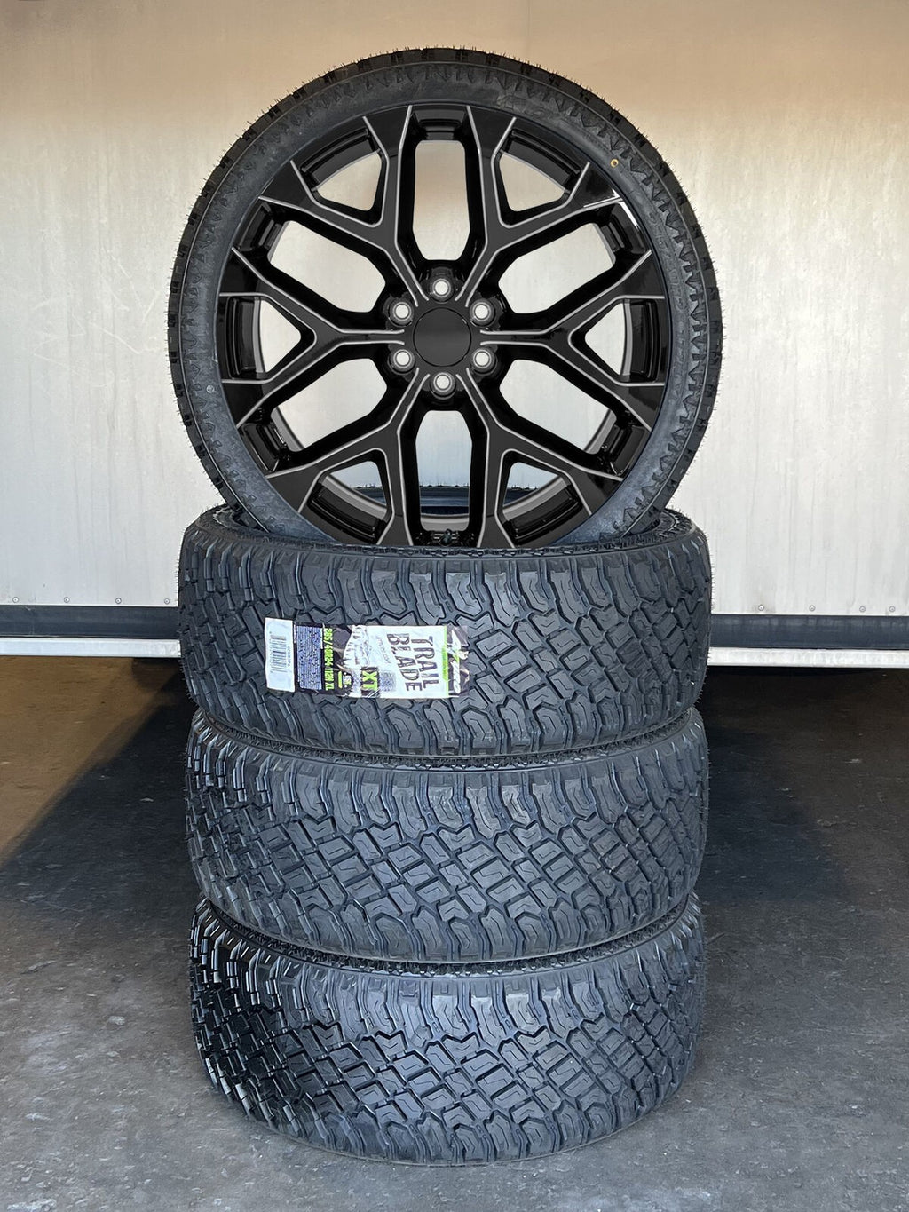 24" Gloss Black Milled Snowflake Wheels All Terrain Tires TPMS GMC Sierra Yukon0