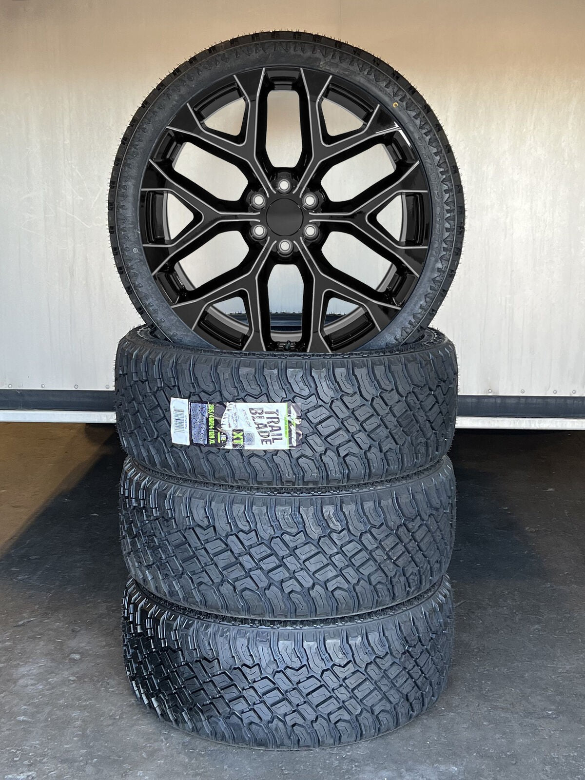 24" Gloss Black Milled Snowflake Wheels All Terrain Tires TPMS GMC Sierra Yukon0