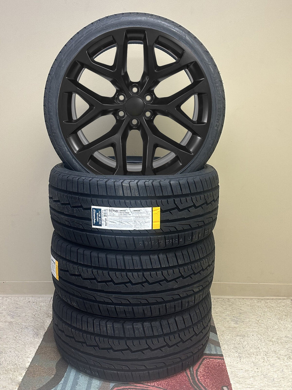 24" Matte Black Snowflake Wheels All Season Tires TPMS GMC Sierra Yukon Denali1