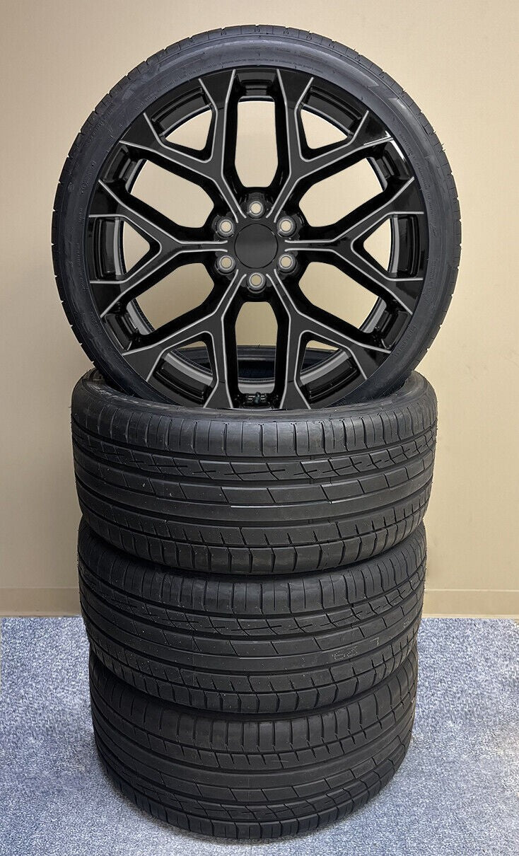 24" Black Milled Edge Snowflake Wheels 305/35R24 Tires TPMS GMC Sierra Yukon0