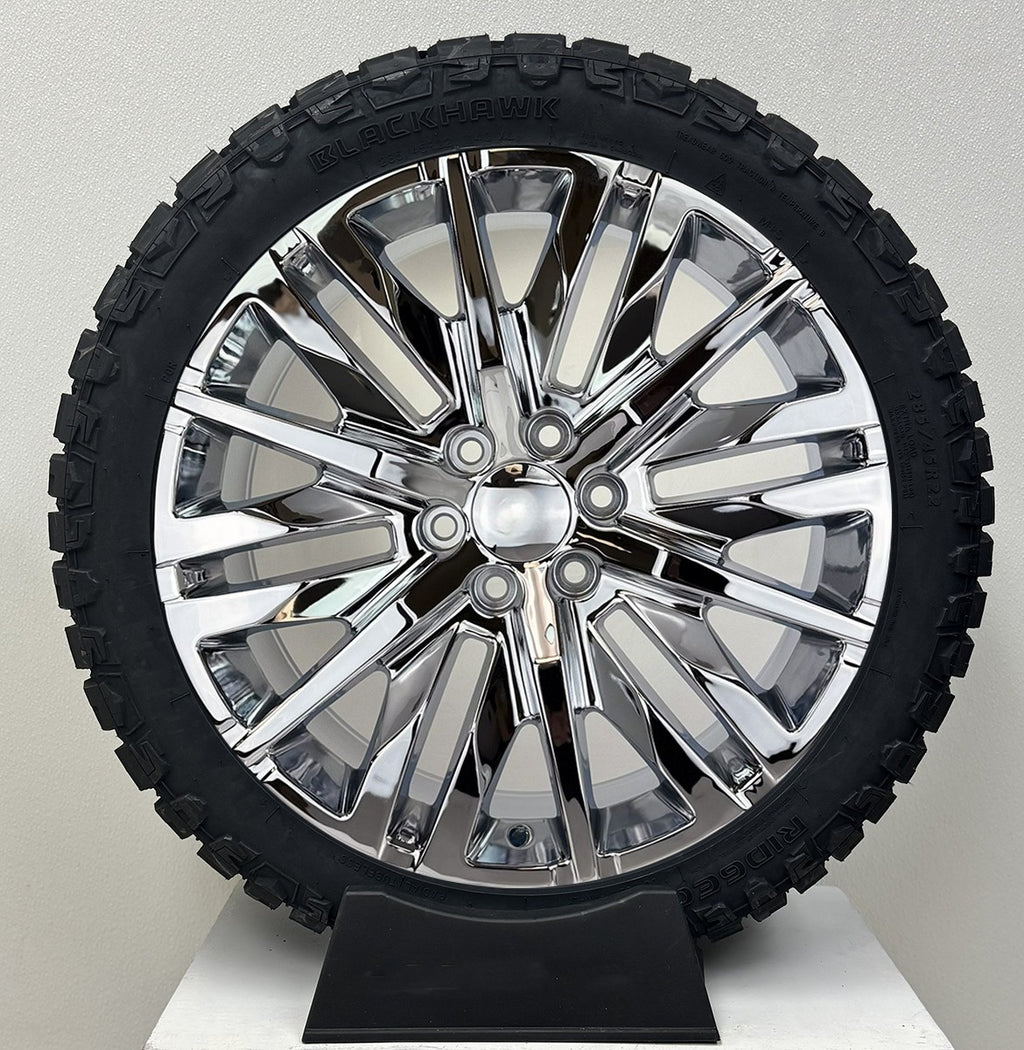 Chrome 22" Multispoke Wheels Rugged Terrain Tires Chevy Tahoe Silverado Suburban0