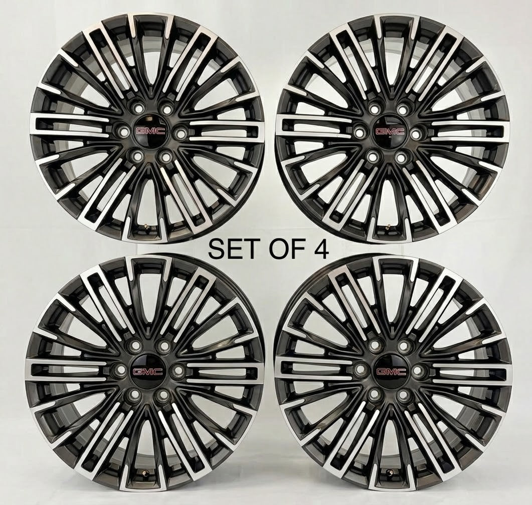 20” GMC Sierra and Yukon Gunmetal Machined OEM Wheels New Takeoff Set Of Four0