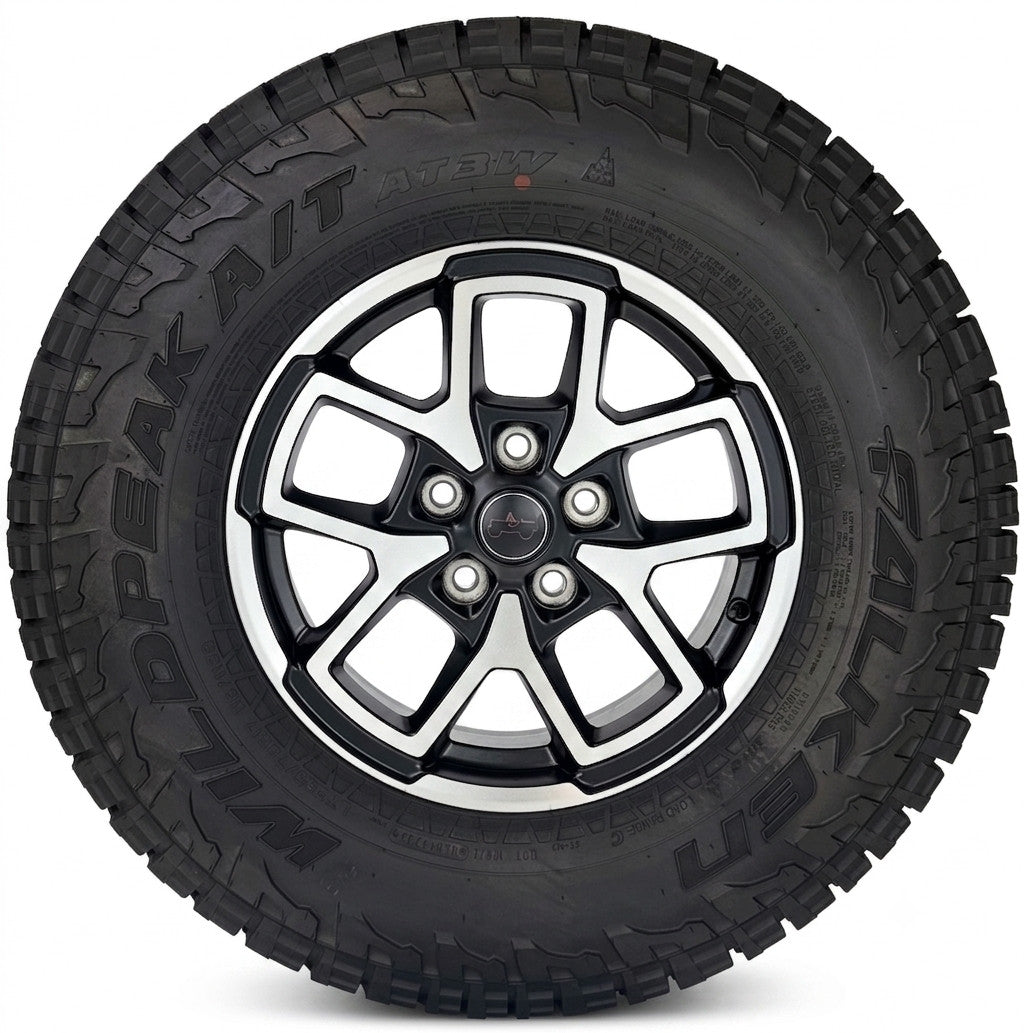 New Takeoff Jeep Wrangler 17" Black Machine OEM Wheels Falken AT Tires Set Of 50