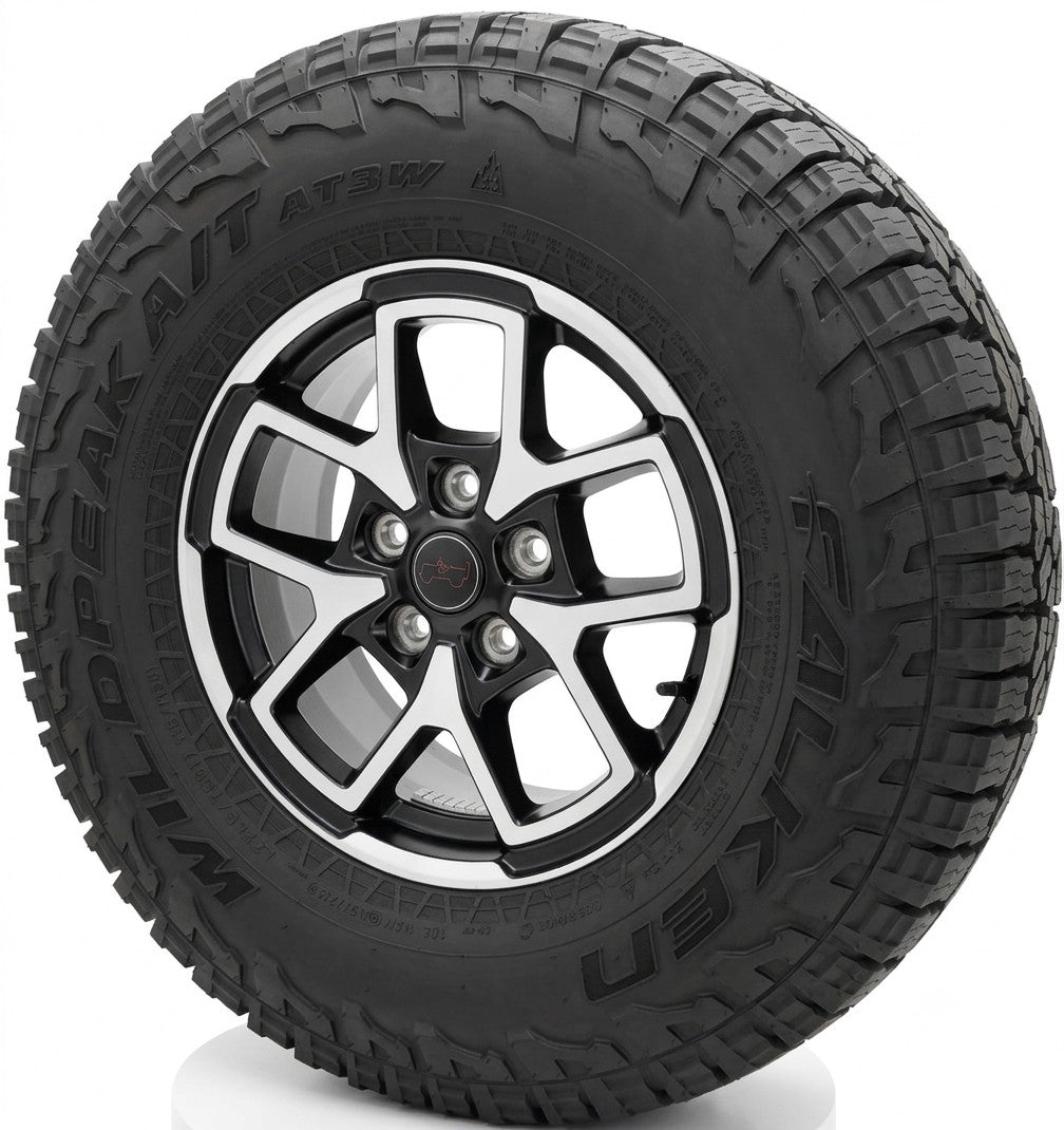 New Takeoff Jeep Wrangler 17" Black Machine OEM Wheels Falken AT Tires Set Of 56