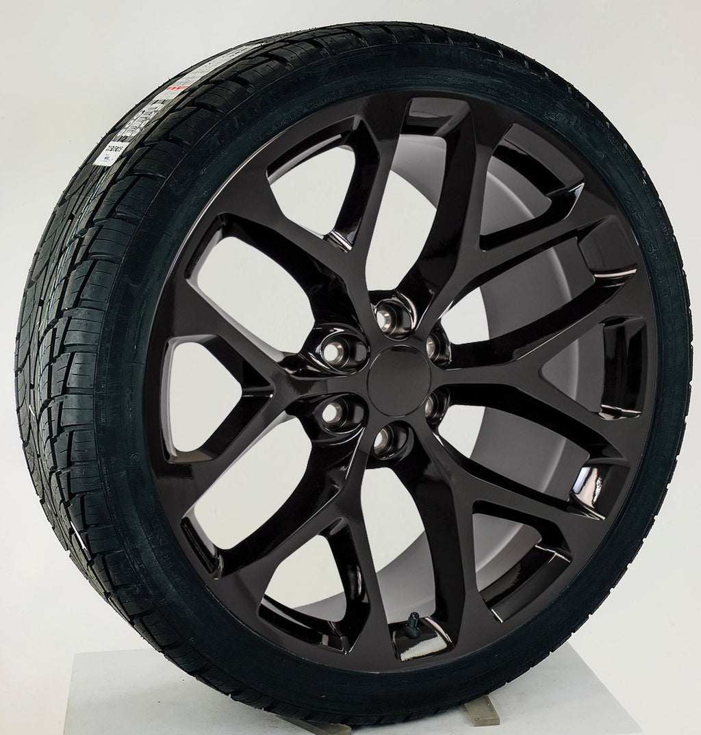 Gloss Black 24 Inch Snowflake Wheels All Season Tires TPMS Cadillac Escalade SET0