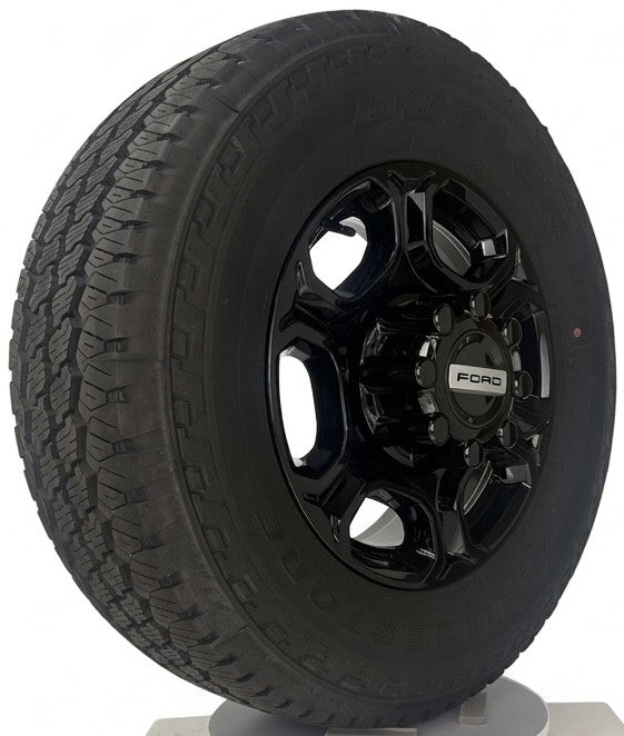 Ford F250 F350 18" Gloss Black OEM Wheels Bridgestone A/T Tires New Takeoff TPMS3