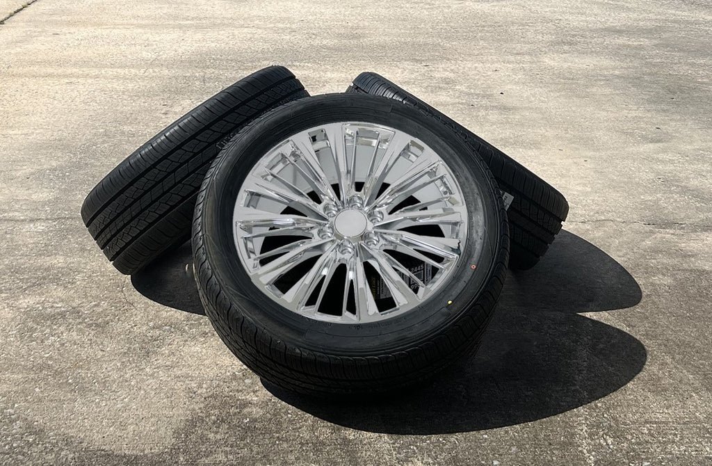 22" Chrome Multi Spoke Wheels Highway Tires TPMS Cadillac Escalade, Yukon Tahoe1
