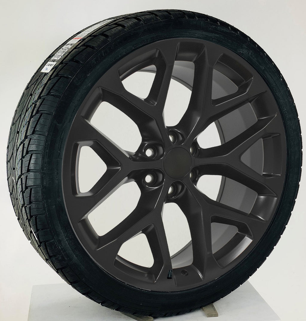 24" Matte Black Snowflake Wheels All Season Tires TPMS GMC Sierra Yukon Denali0