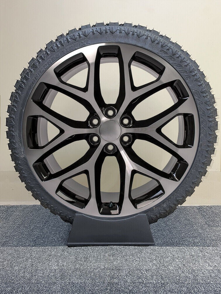 24" Black & Machine Snowflake Wheels X/T Tires Chevy Silverado Tahoe GMC Sierra1
