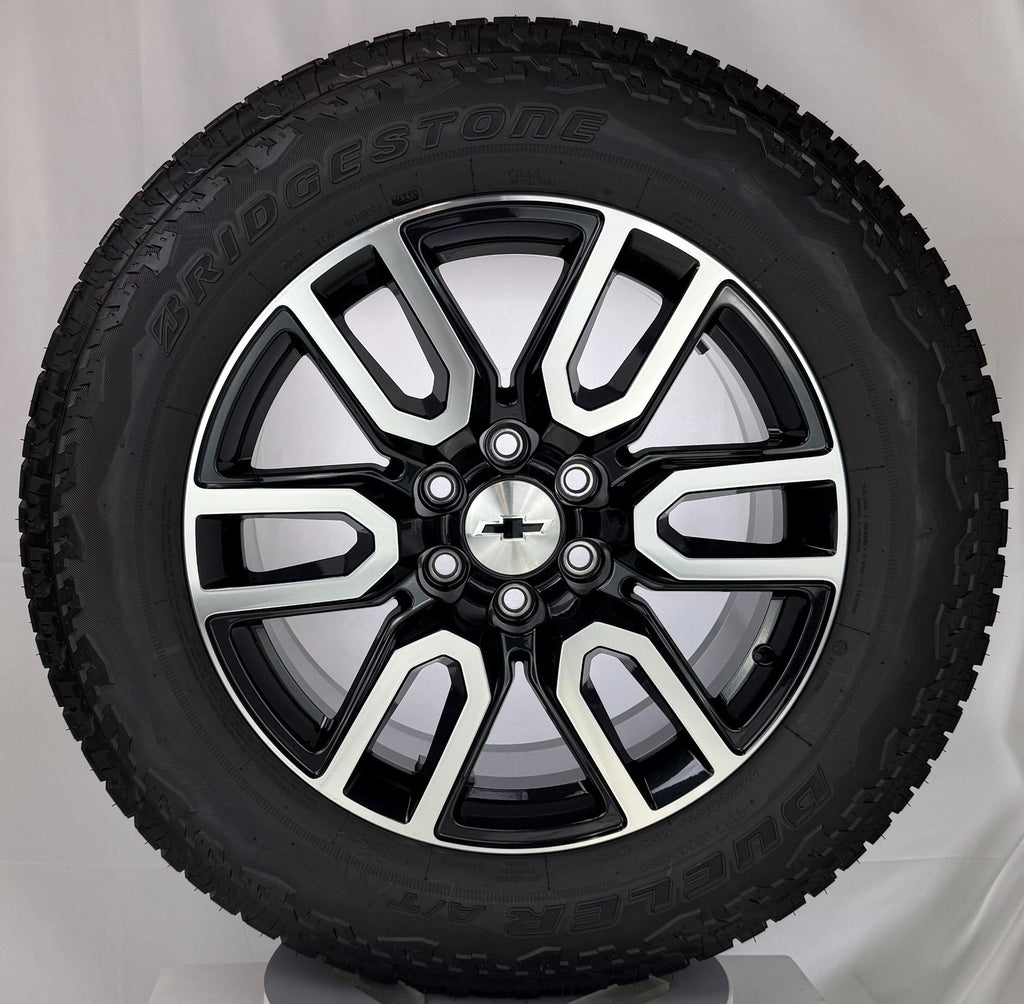 20" Chevy Silverado Tahoe Black And Machine OEM Wheels Bridgestone AT Tires0