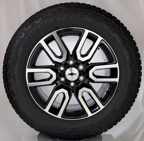 20" Chevy Silverado Tahoe Black And Machine OEM Wheels Bridgestone AT Tires0