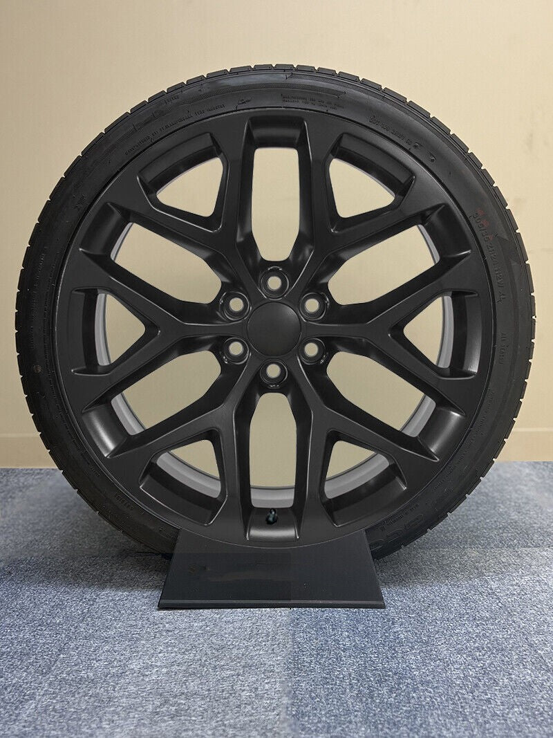 Satin Black 24" Snowflake Wheels HT Tires Chevy Silverado Tahoe GMC Sierra Yukon1