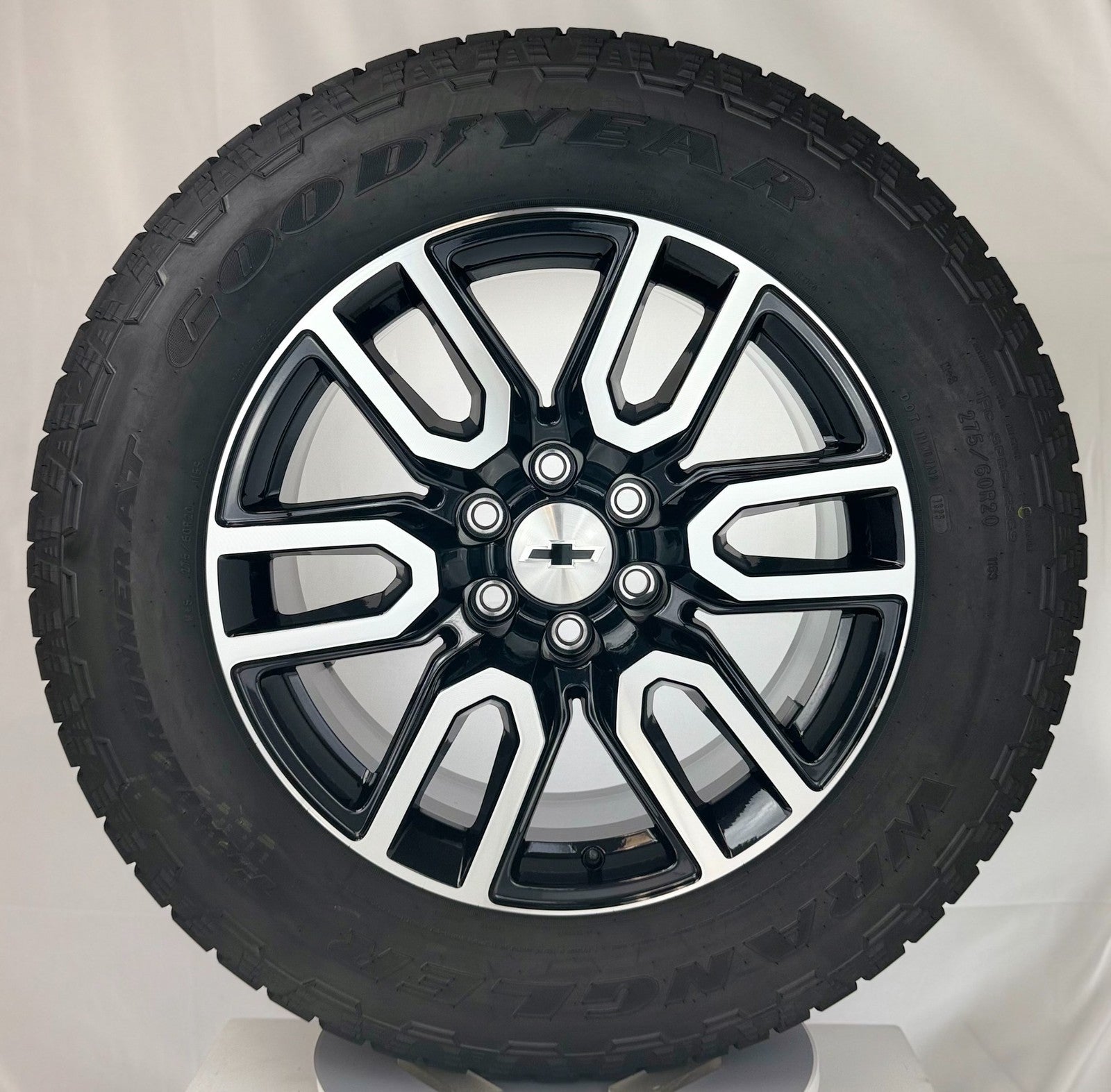 20" Chevy Silverado Tahoe Black And Machine OEM Wheels Goodyear AT Tires TPMS0