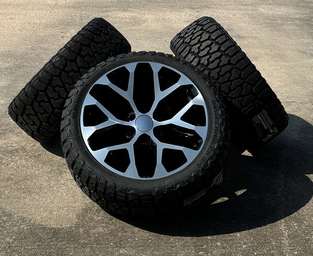 Black Machine Snowflake 22" Wheels Blackhawk R/T Tires 2019-2026 Dodge Ram 15000