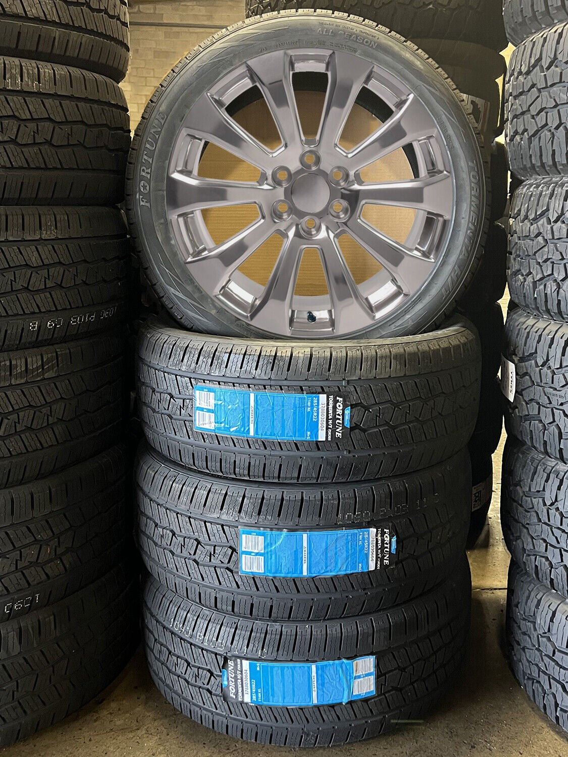 Chevy 22" Polished Ten Spoke Wheels All Season Tires Silverado Tahoe Suburban1