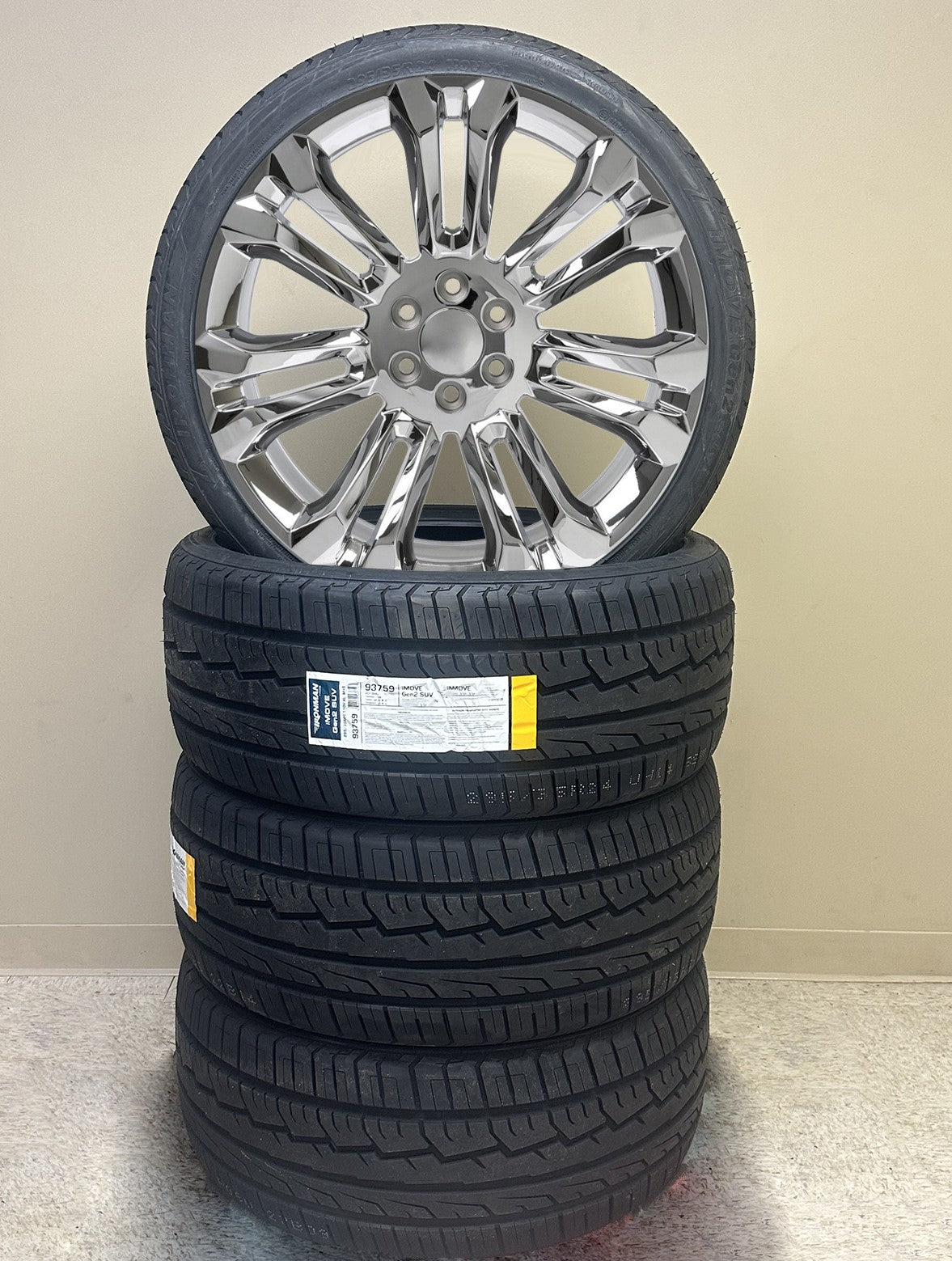 Chrome Split Spoke 24" Wheels Tires TPMS Chevy Silverado Tahoe GMC Sierra Yukon0