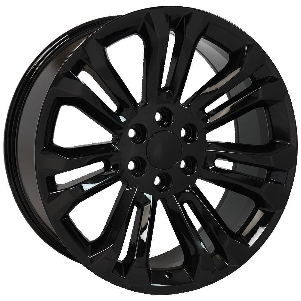 22" Black Split Spoke Wheels 33x12.50 Mud Tires TPMS Lug GMC Sierra Yukon Denali3