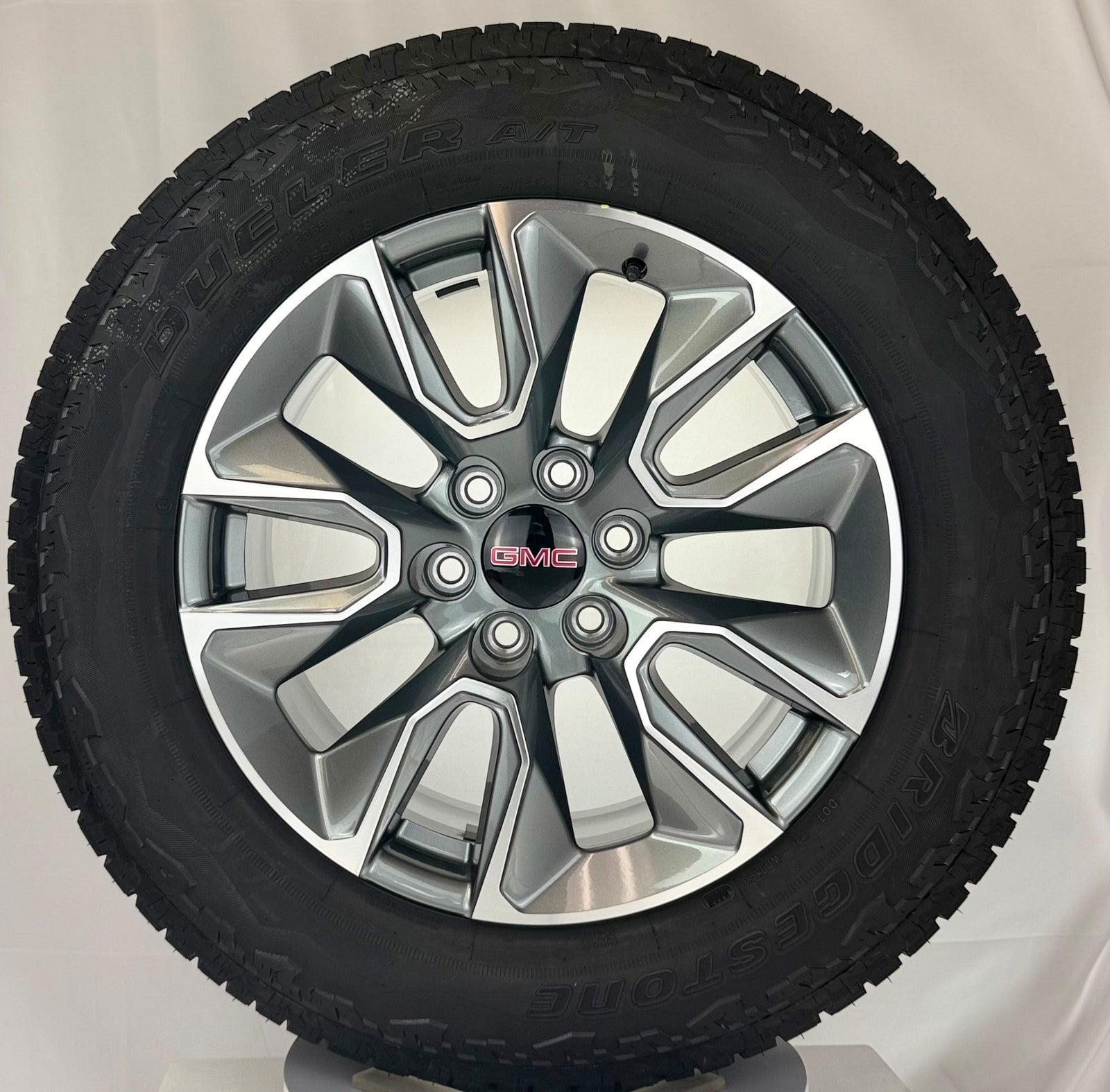 20" GMC Sierra Yukon Gunmetal OEM Wheels Bridgestone A/T Tires TPMS New Takeoff0