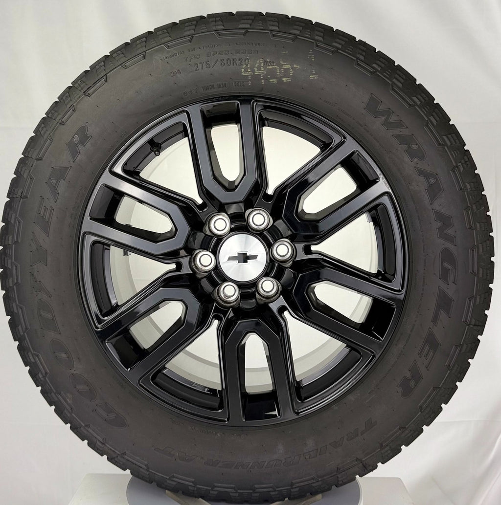 20" Chevy Silverado Tahoe Suburban Black OEM Wheels Goodyear AT Tires TPMS LUGS0