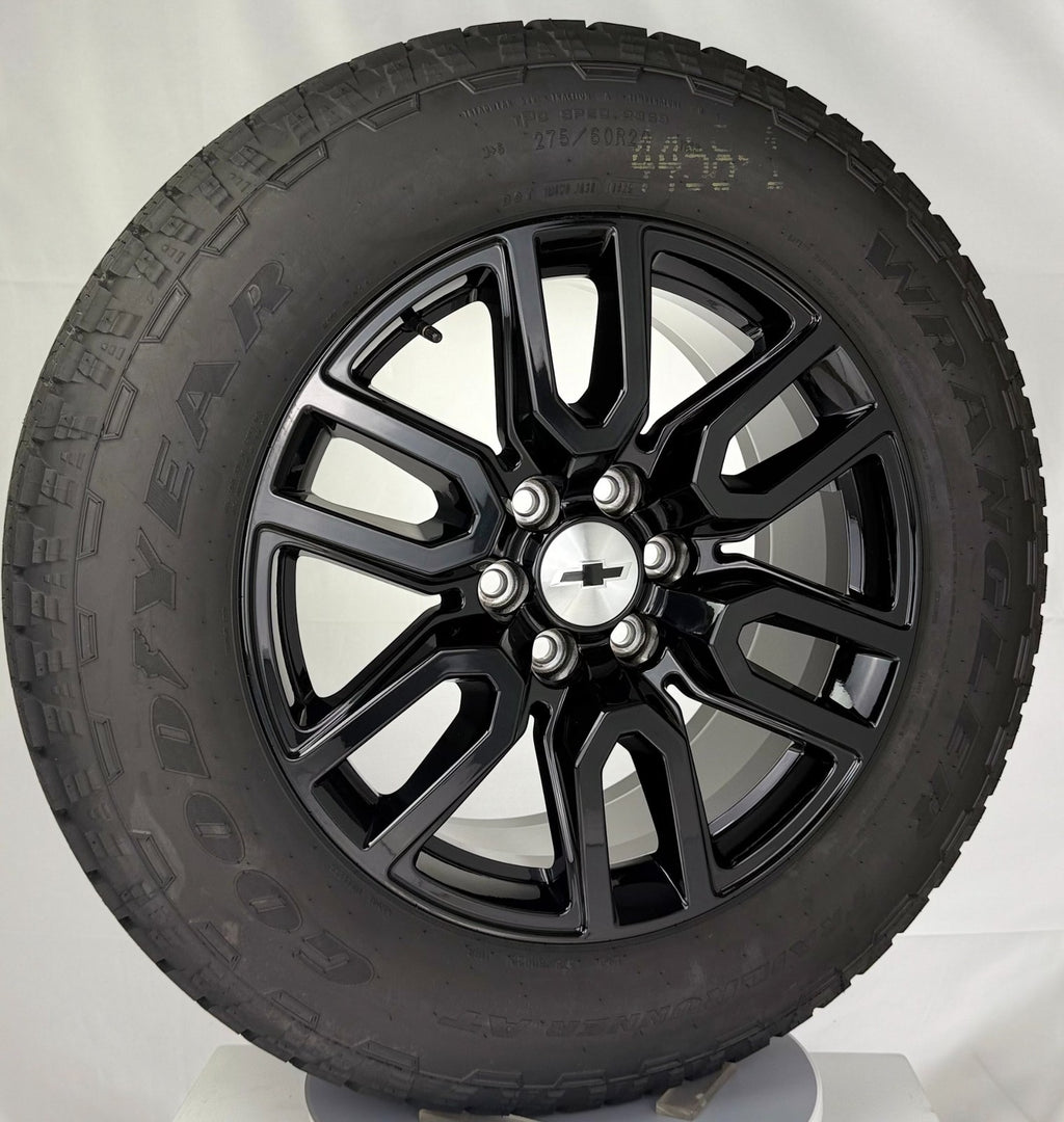 20" Chevy Silverado Tahoe Suburban Black OEM Wheels Goodyear AT Tires TPMS LUGS6