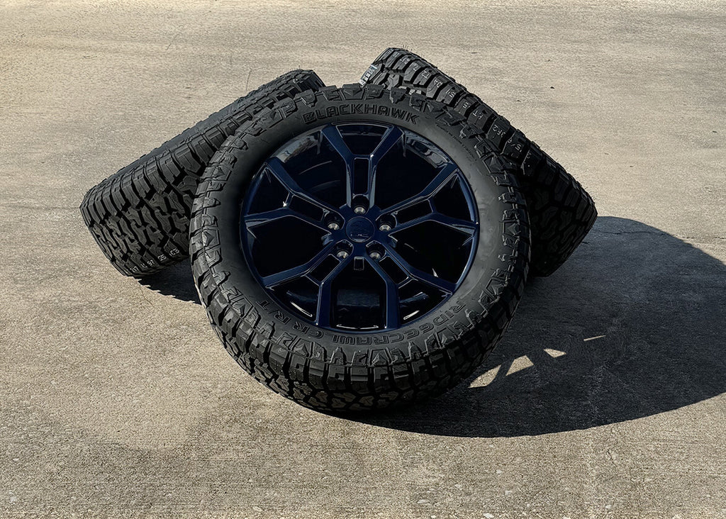 Jeep Gladiator 20" Gloss Black Replica Wheels Blackhawk R/T Tires TPMS Set of 41