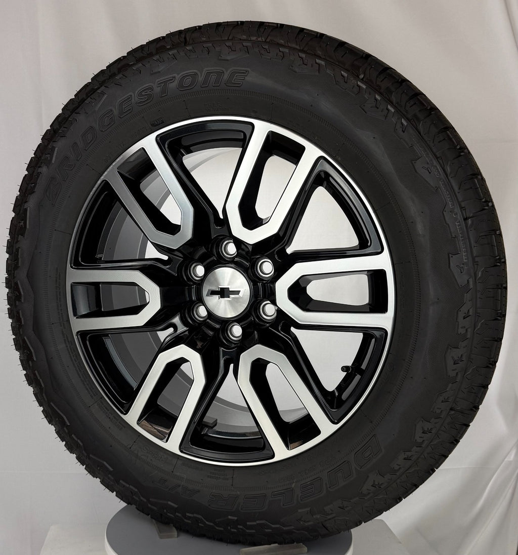 20" Chevy Silverado Tahoe Black And Machine OEM Wheels Bridgestone AT Tires4