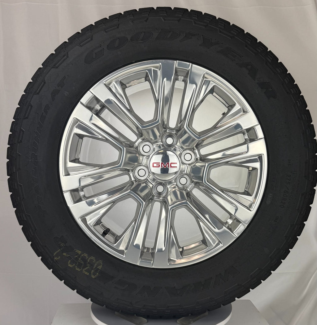 20" GMC Sierra Polished Denali OEM Wheels Goodyear AT Tires New Takeoff TPMS LUG2