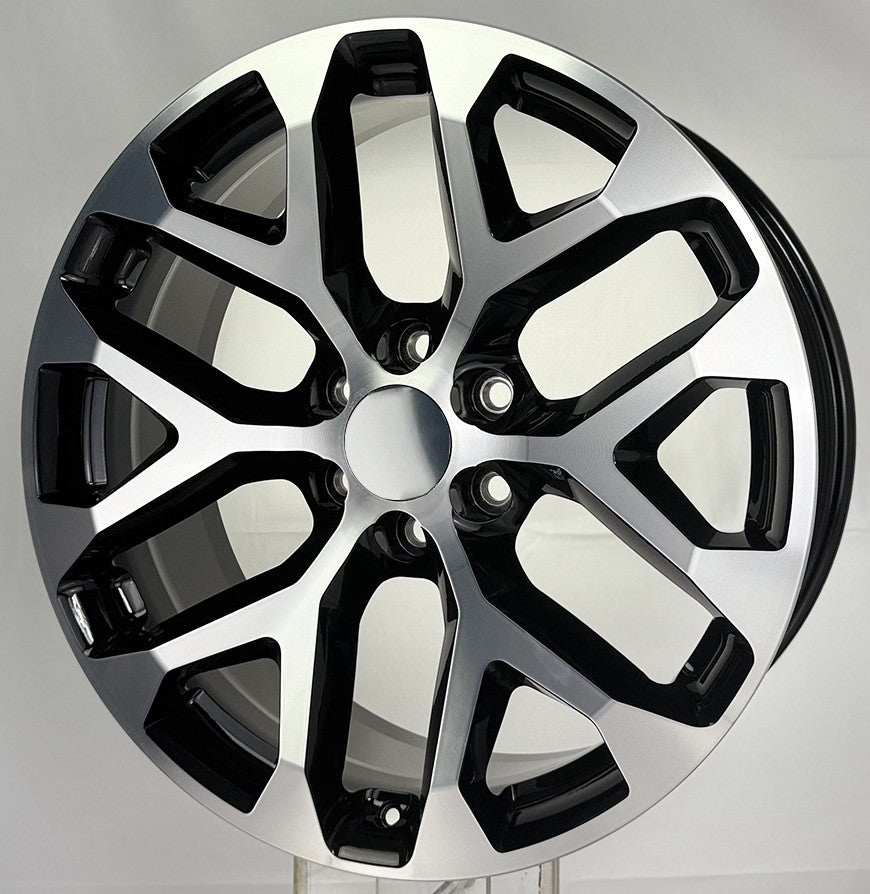 Chevy Silverado 20" Black & Machine Snowflake Wheels Rims 35x12.50 Mud Tires SET4