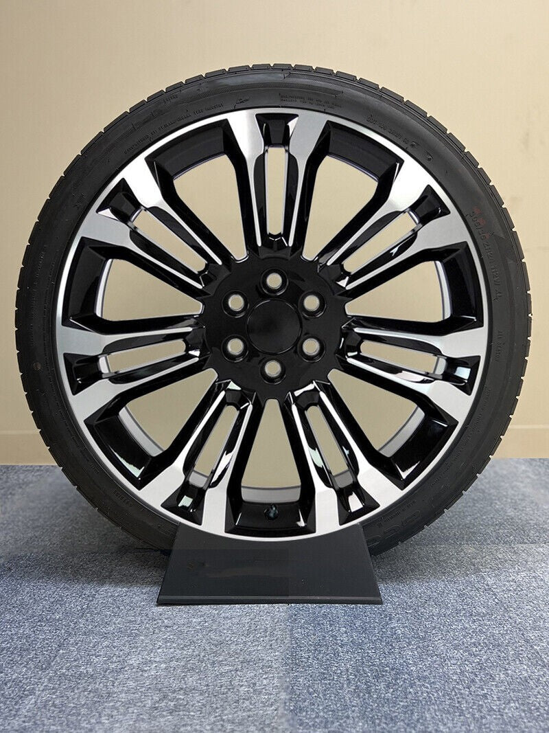 Black and Machine 24" Wheels H/T Tires Silverado Tahoe Suburban Sierra Yukon1