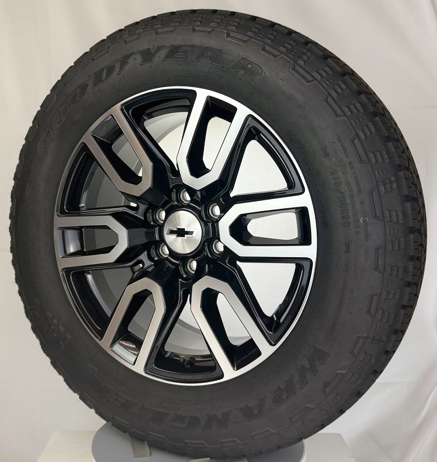 20" Chevy Silverado Tahoe Black And Machine OEM Wheels Goodyear AT Tires TPMS6