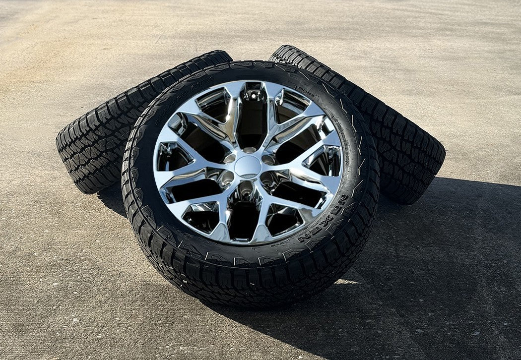 22" Chrome Snowflake Wheels All Terrain Tires 2000-26 GMC Sierra Yukon Denali1
