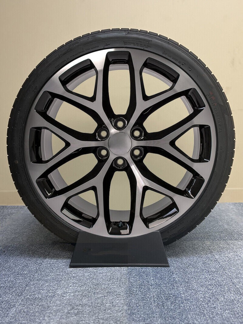 Black Machine 24" Snowflake Wheels H/T Tires Chevy Silverado Tahoe GMC Sierra1