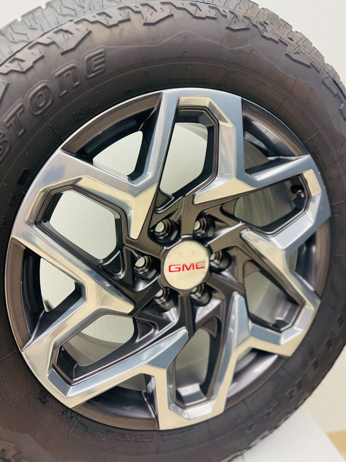 20" GMC Sierra Yukon Grey & Polished OEM Wheel Bridgestone AT Tire TPMS LUG NUTS3