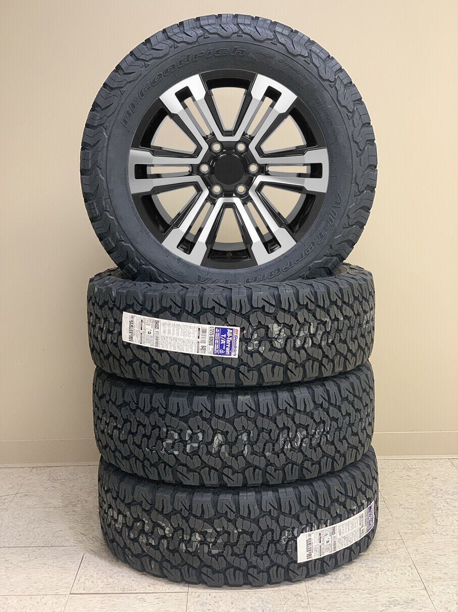 GMC 20" Black Machine Denali Split Spoke Wheels BFG AT Tire 2000-26 Sierra Yukon0