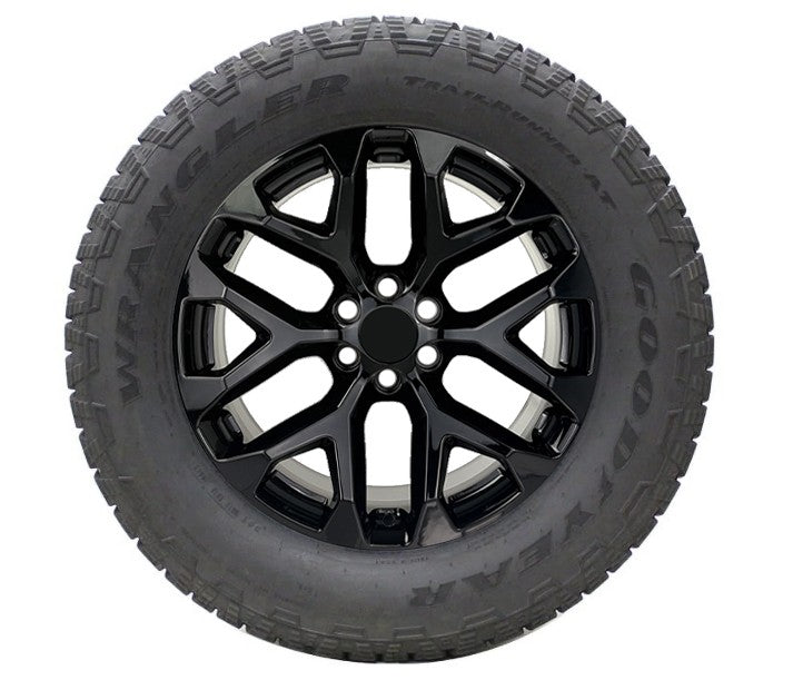 Chevy Silverado 20" Gloss Black Snowflake NEW Wheels Goodyear AT Takeoff Tires1