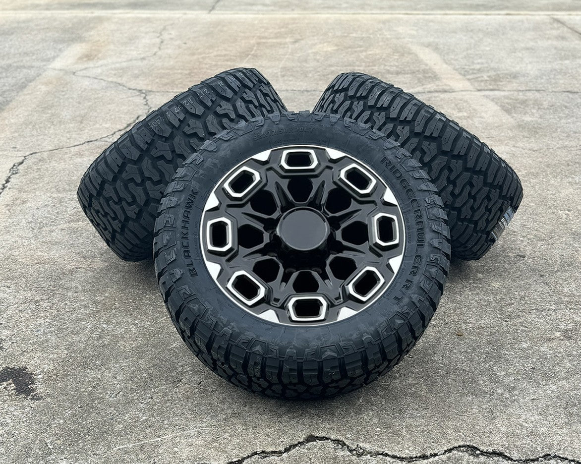 2011-2026 Chevy Silverado 2500 Black & Machine CV64 20" 8-180 Wheels 33x12.5 R/T0