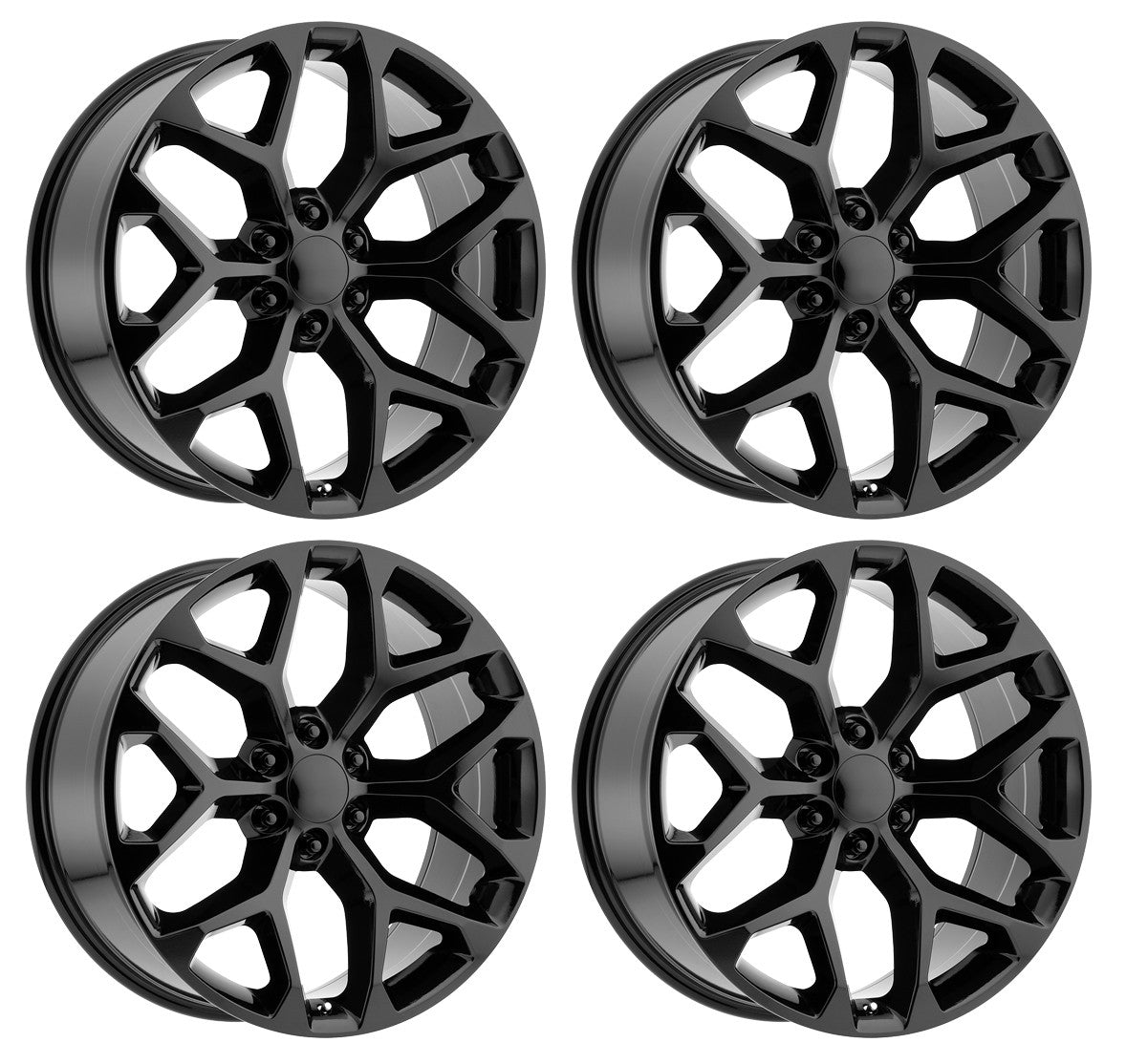 24" Gloss Black Snowflake Wheels Set of 4 Silverado Tahoe Suburban Sierra Yukon2