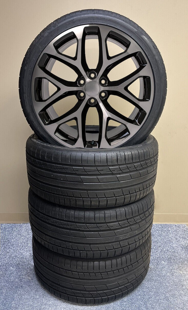 Black Machine 24" Snowflake Wheels H/T Tires Chevy Silverado Tahoe GMC Sierra0