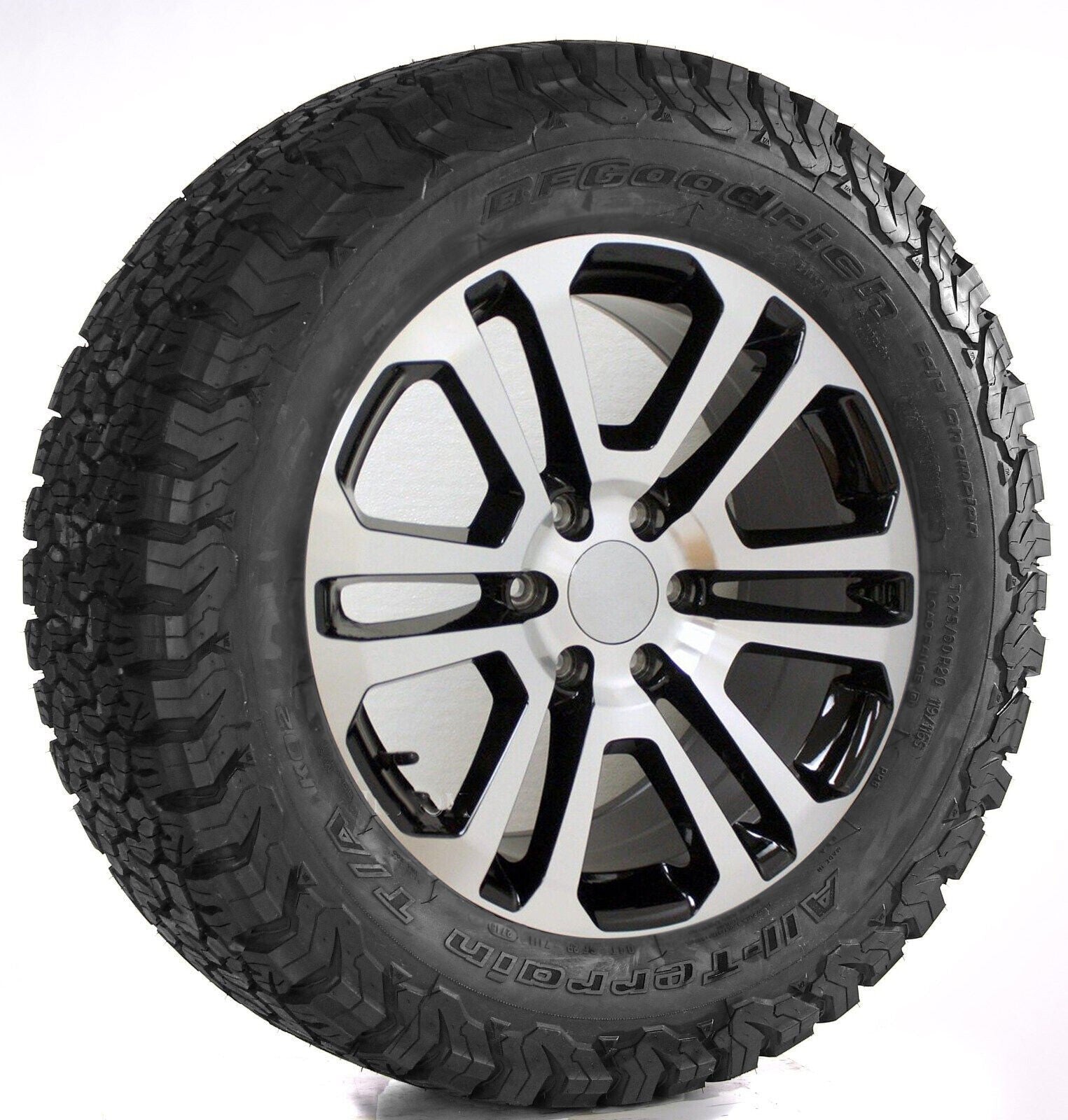Chevy Silverado 20" Split Spoke Machine Black Replica Wheels Rims BFG AT Tires0