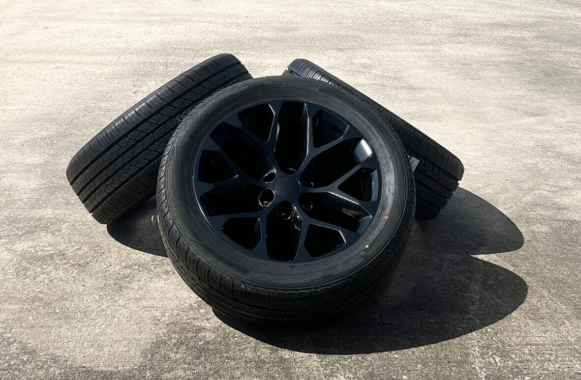 20" Matte Black Snowflake Wheels Highway Tires For GMC Sierra Yukon Denali SET0