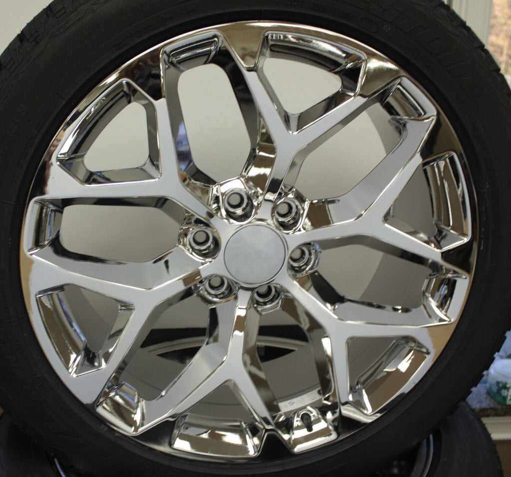 Chevy 22" Chrome Snowflake Replica Wheels Rims Bridgestone Tires Silverado Tahoe2