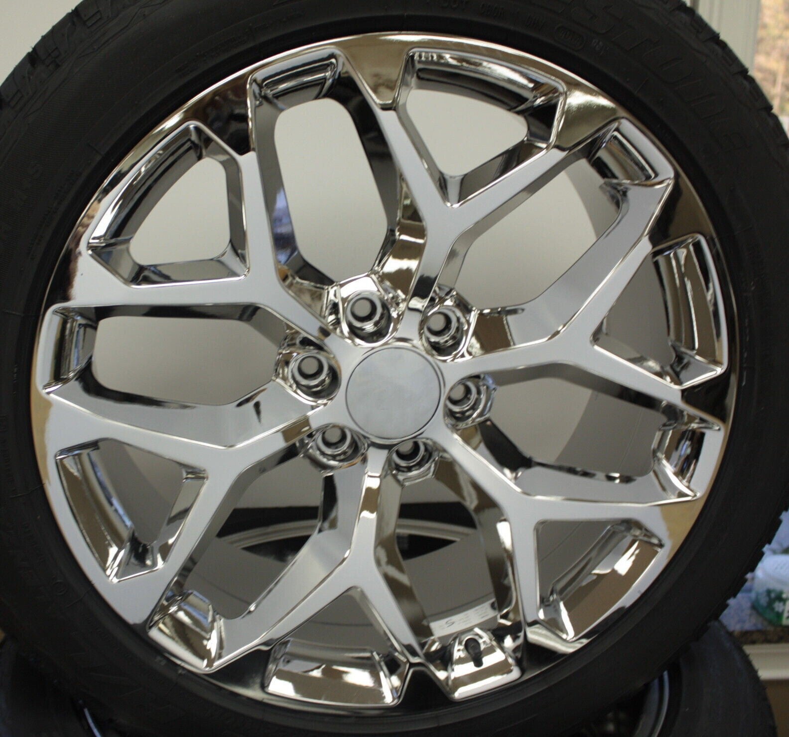 Chevy 22" Chrome Snowflake Replica Wheels Rims Bridgestone Tires Silverado Tahoe2