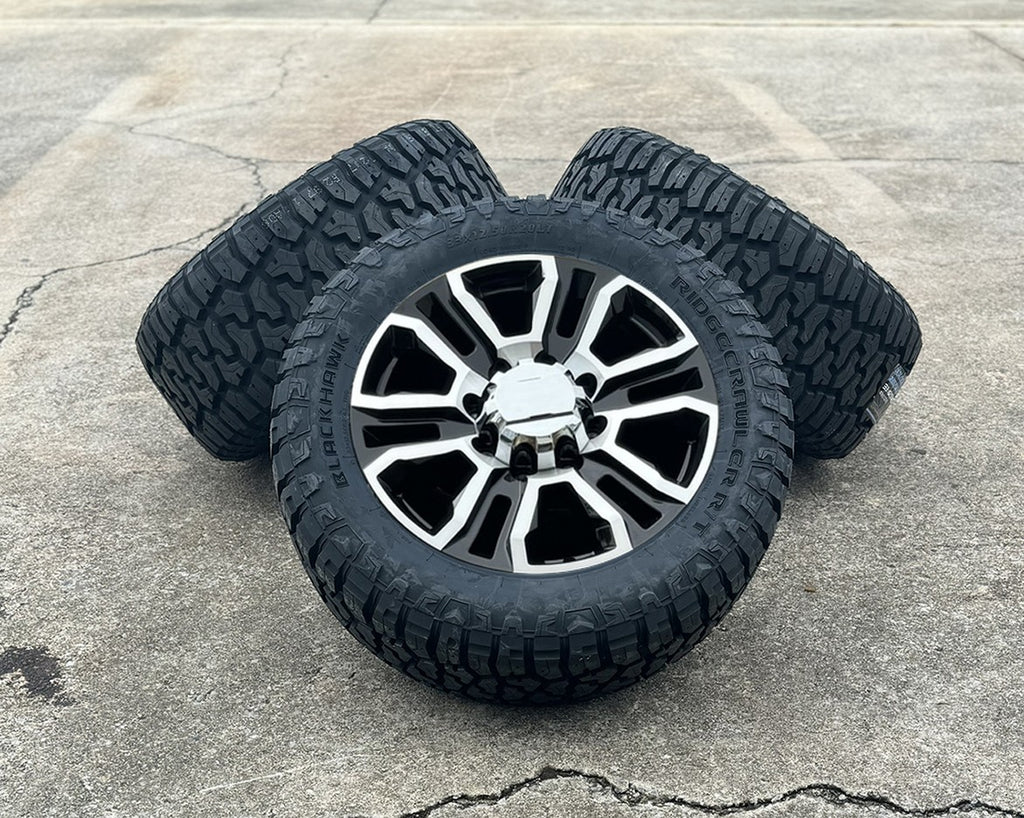 2011-2026 Chevy Silverado 2500 Black And Machine 20" 8-180 Wheels 33x12.50R20 RT0