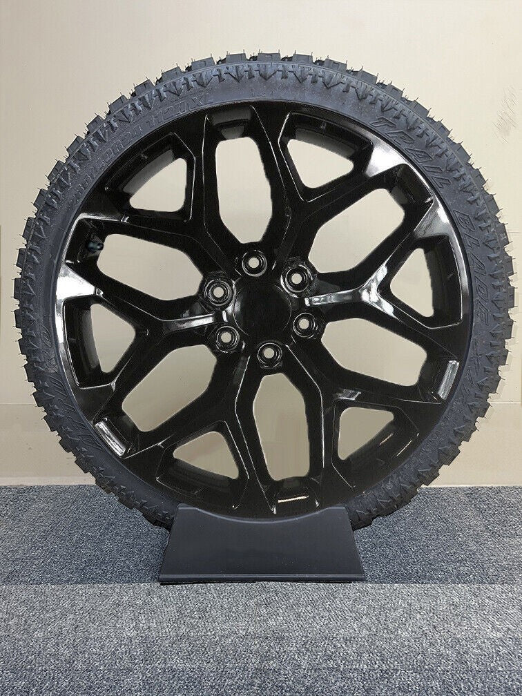 24" Black Snowflake Wheels X/T Tires Chevy Silverado Tahoe GMC Sierra Yukon1