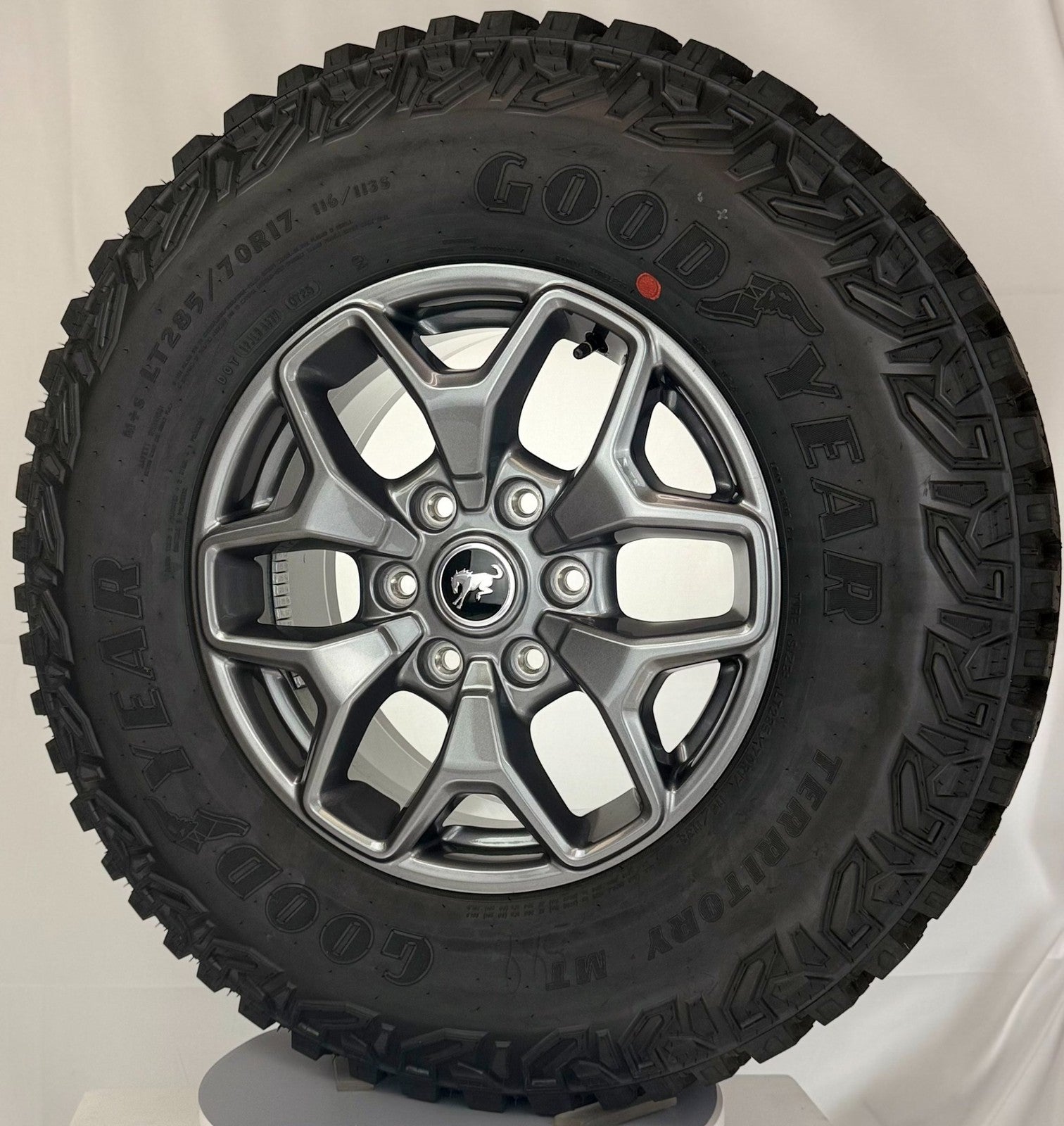 Ford Bronco OEM 17" New Takeoff 2022-2026 Grey Machine Wheels Goodyear M/T Set 55