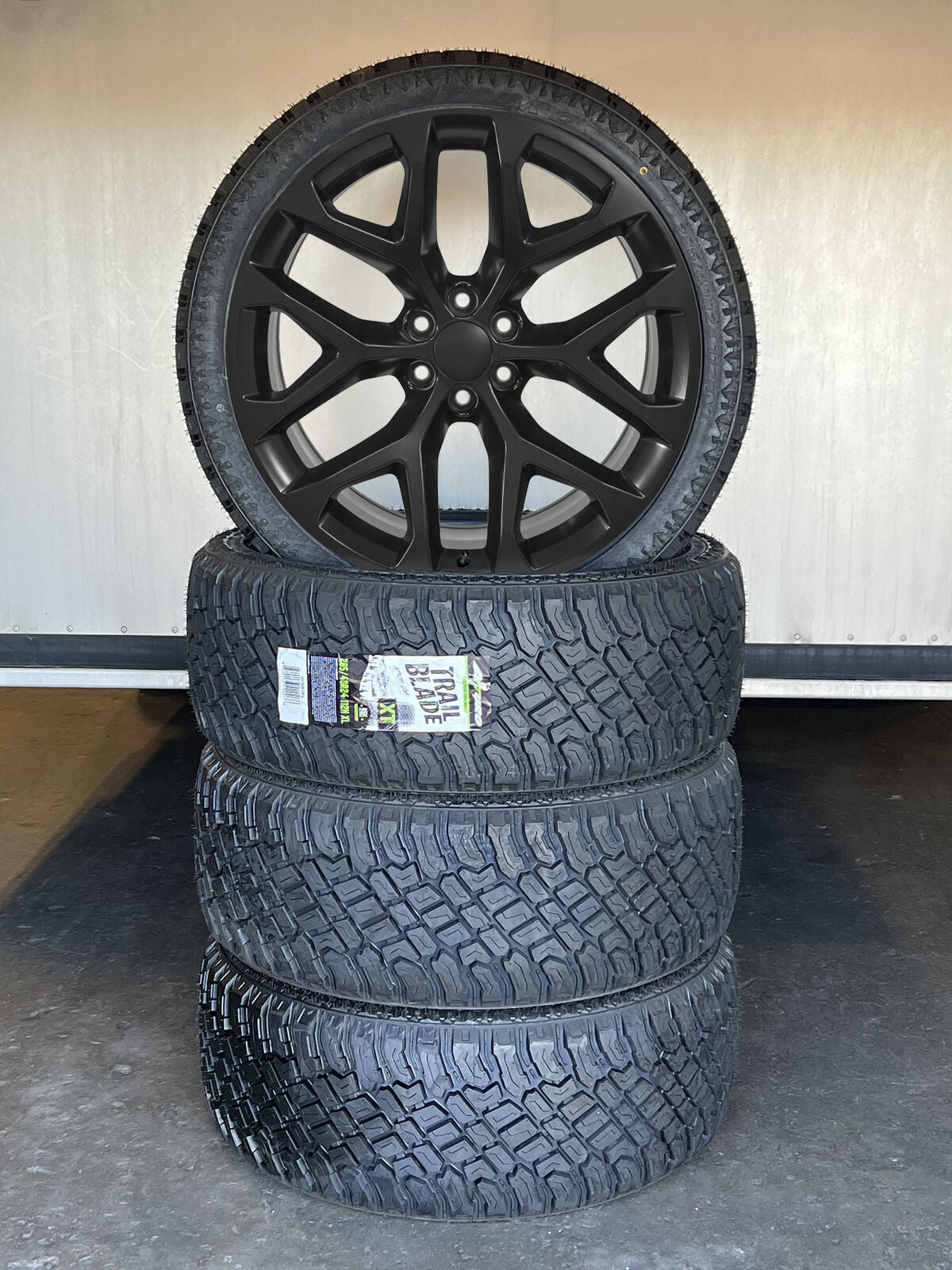 24" Satin Black Snowflake Wheels XT Tires Chevy Silverado Tahoe GMC Sierra Yukon0