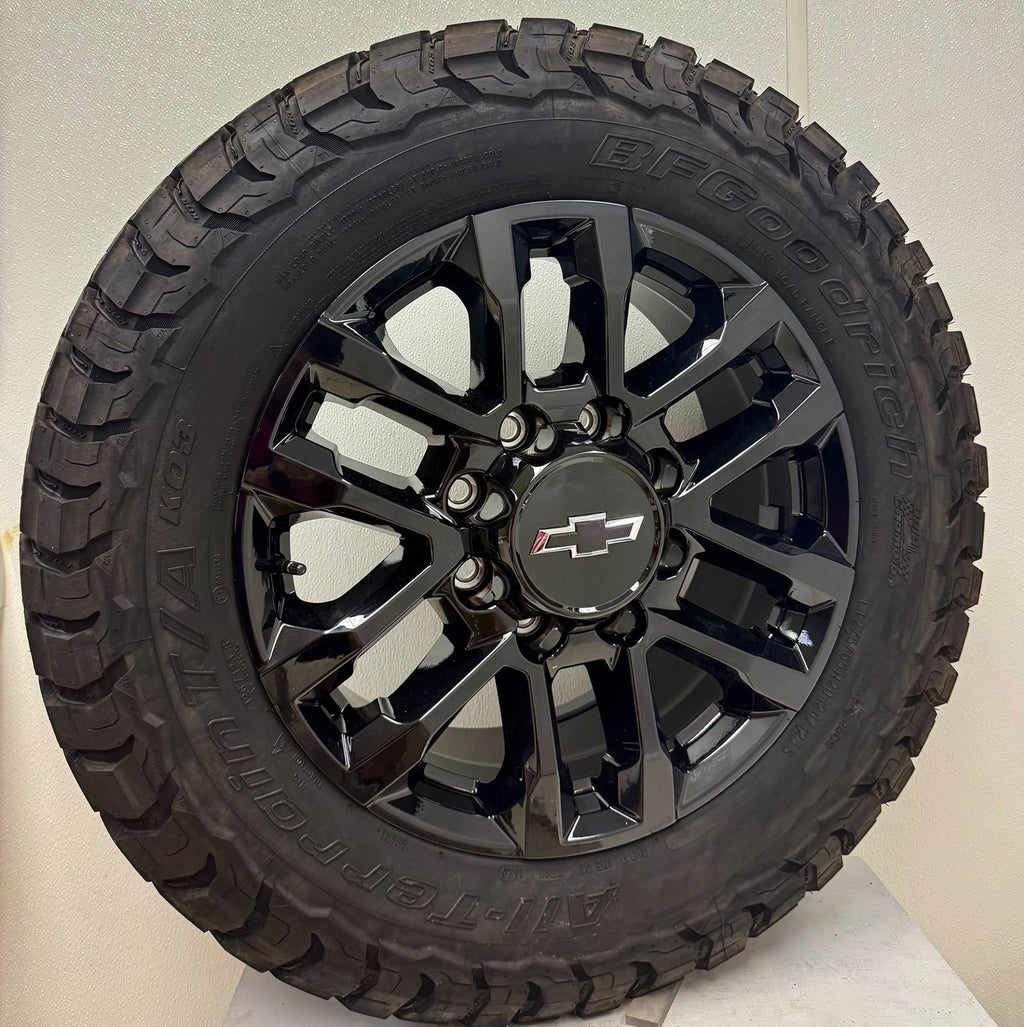 Set 4 OEM Chevy Silverado 2500 20" Black HD Wheels BFG A/T KO3 Tires New Takeoff0