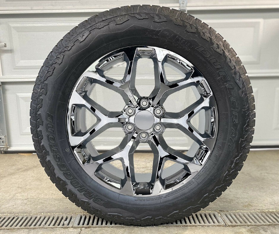 Chevy Silverado 20" Chrome Snowflake NEW Wheels Bridgestone AT Takeoff Tire TPMS1