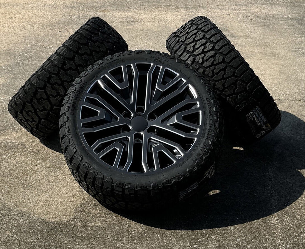 Satin Black Milled Edge 22" Wheels Blackhawk R/T Tires GMC Sierra Yukon Denali0